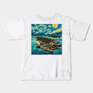 Maldives, in the style of Vincent van Gogh's Starry Night Kids T-Shirt